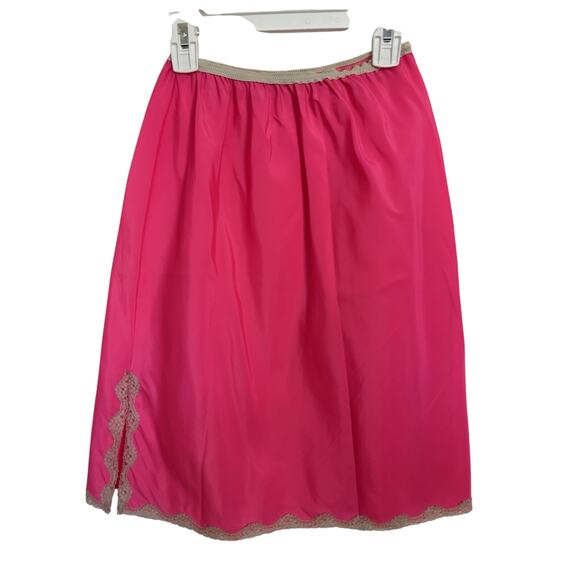 VTG 60s Mistee Hot Pink Nylon Blend Slip Skirt Lace Detail Slit Size Small USA - Picture 1 of 5
